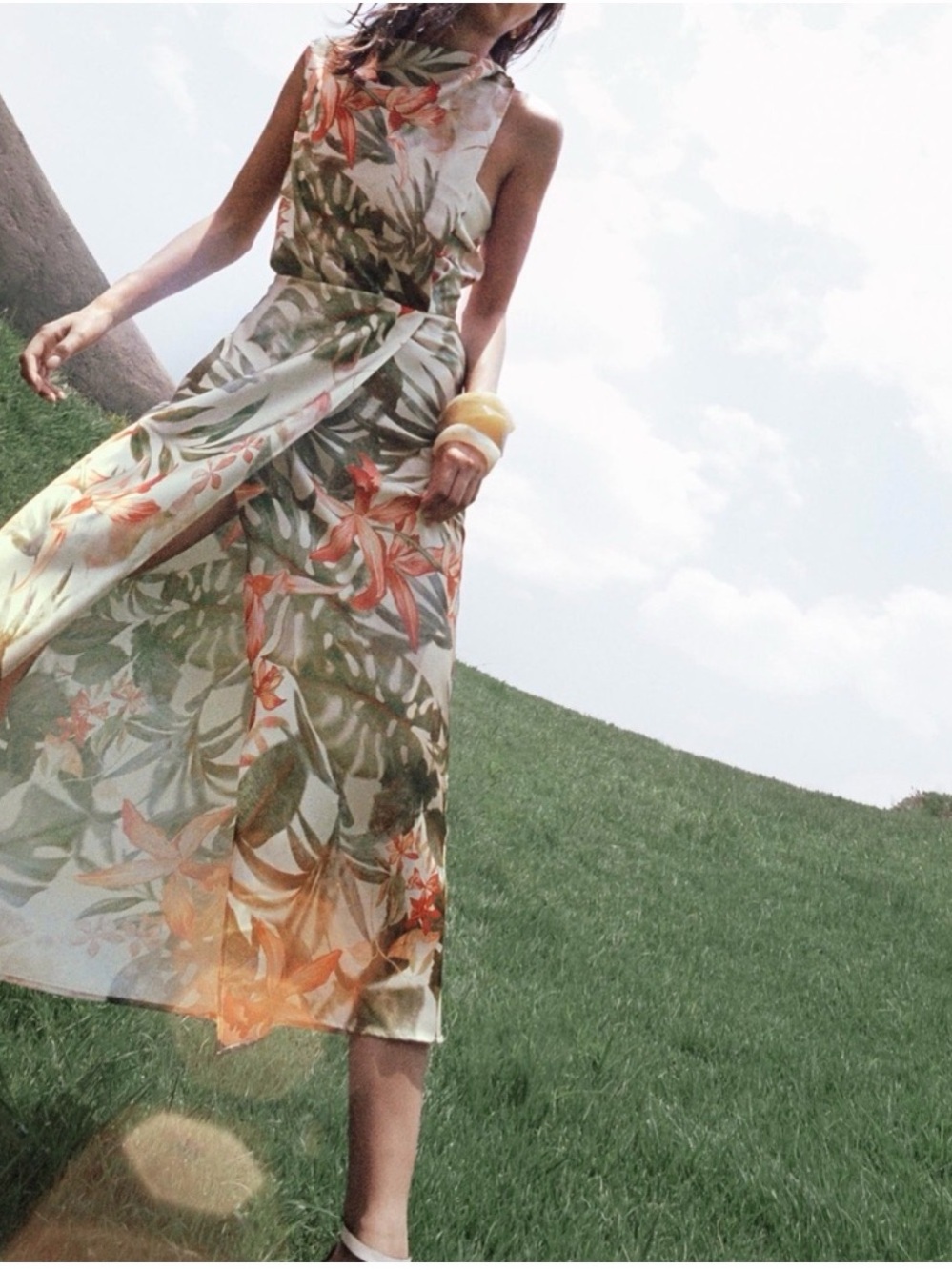 Zara Floral Midi Dress - Green and Red
